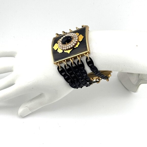 Rare Vintage Juicy Couture Black & Gold Bracelet with Pull Pin Closure - Picture 5 of 16